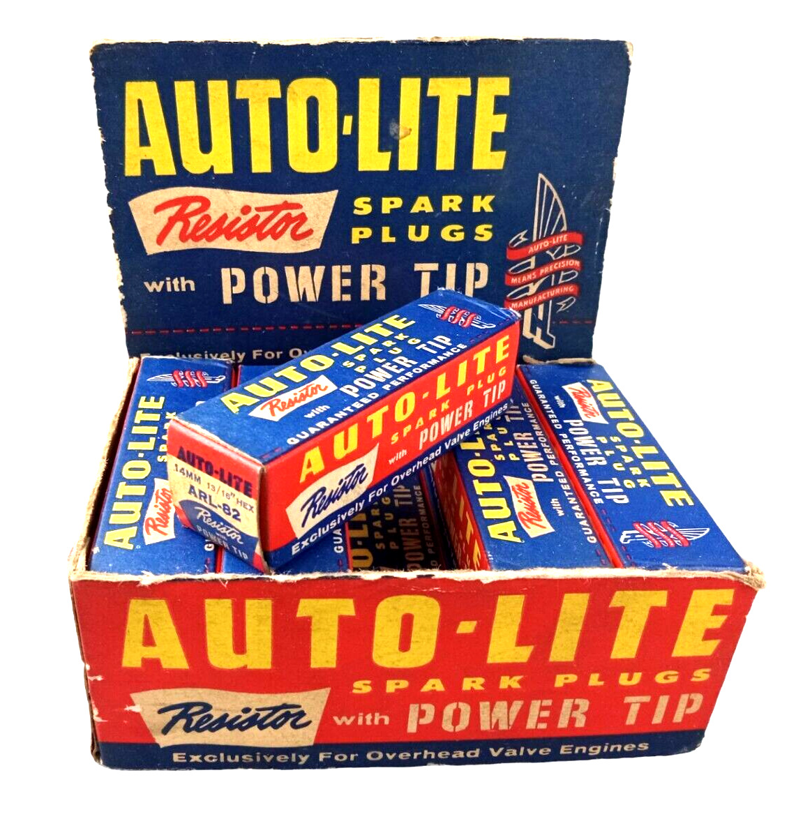 NOS Vintage AUTO-LITE ARL-82 Resistor Power Tip Spark Plug Box of 10 Plugs NOS
