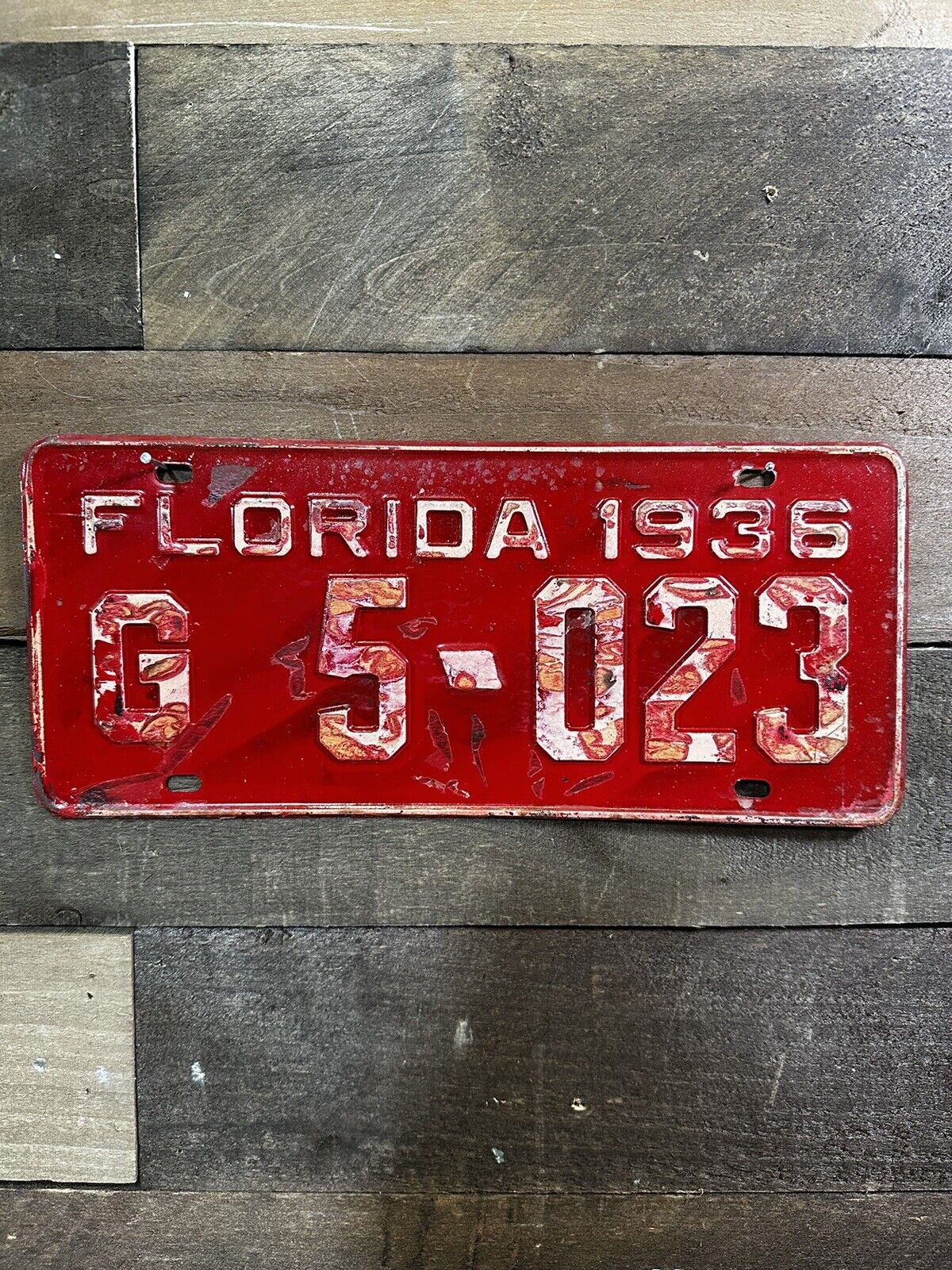 VINTAGE 1936 FLORIDA TAG TRUCK LICENSE PLATE #G 5-023
