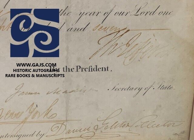 THOMAS JEFFERSON AS PRESIDENT / JAMES MADISON AS SEC OF STATE - DOCUMENT SIGNED