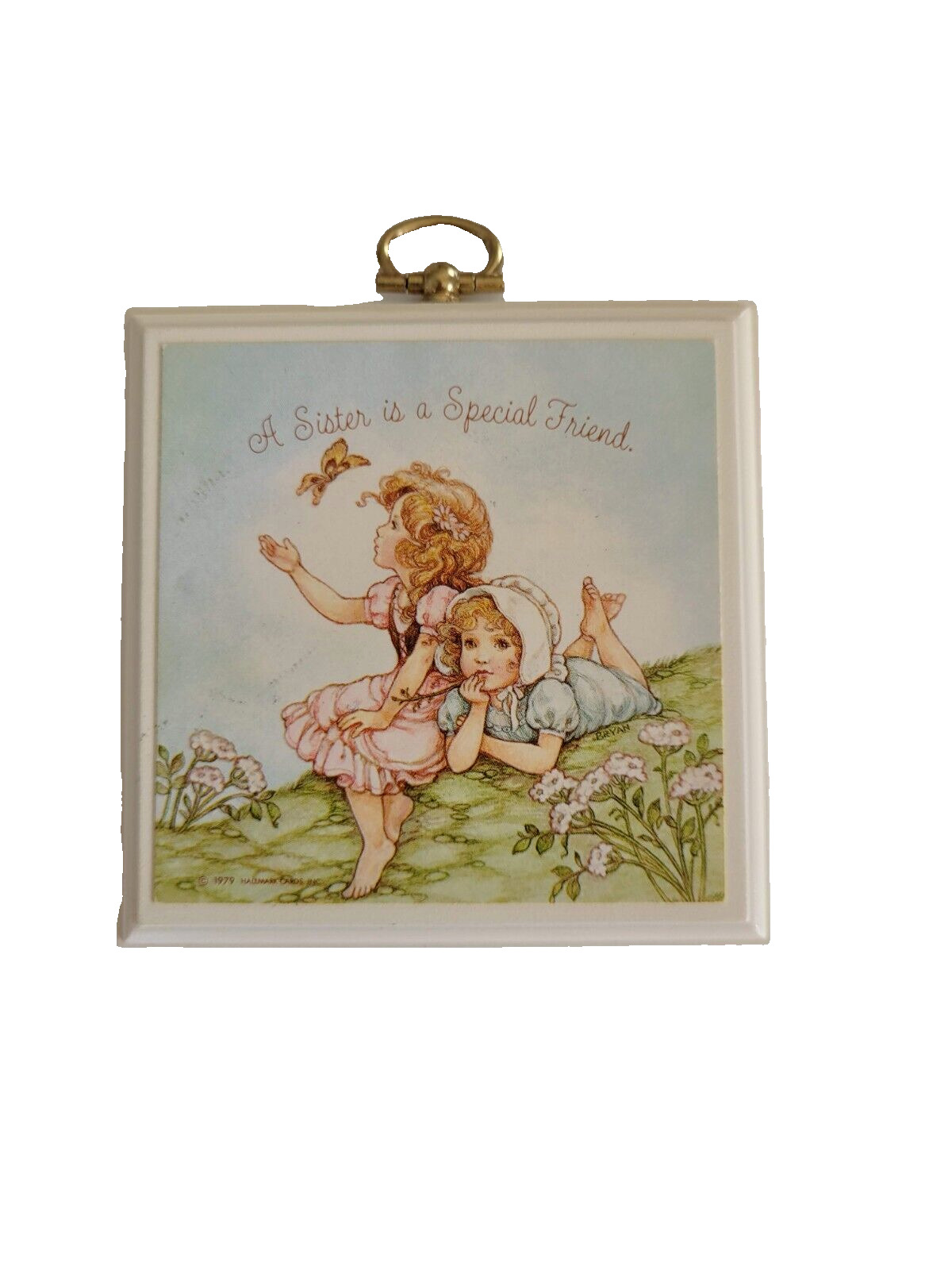 Vtg Hallmark Plaque A Sister is a Special Friend Flowers Girls & Butterfly 1979