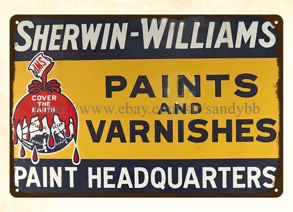 SHERMAN WILLIAMS PAINTS VARNISHES HEAQUARTERS metal tin sign  wall art decor