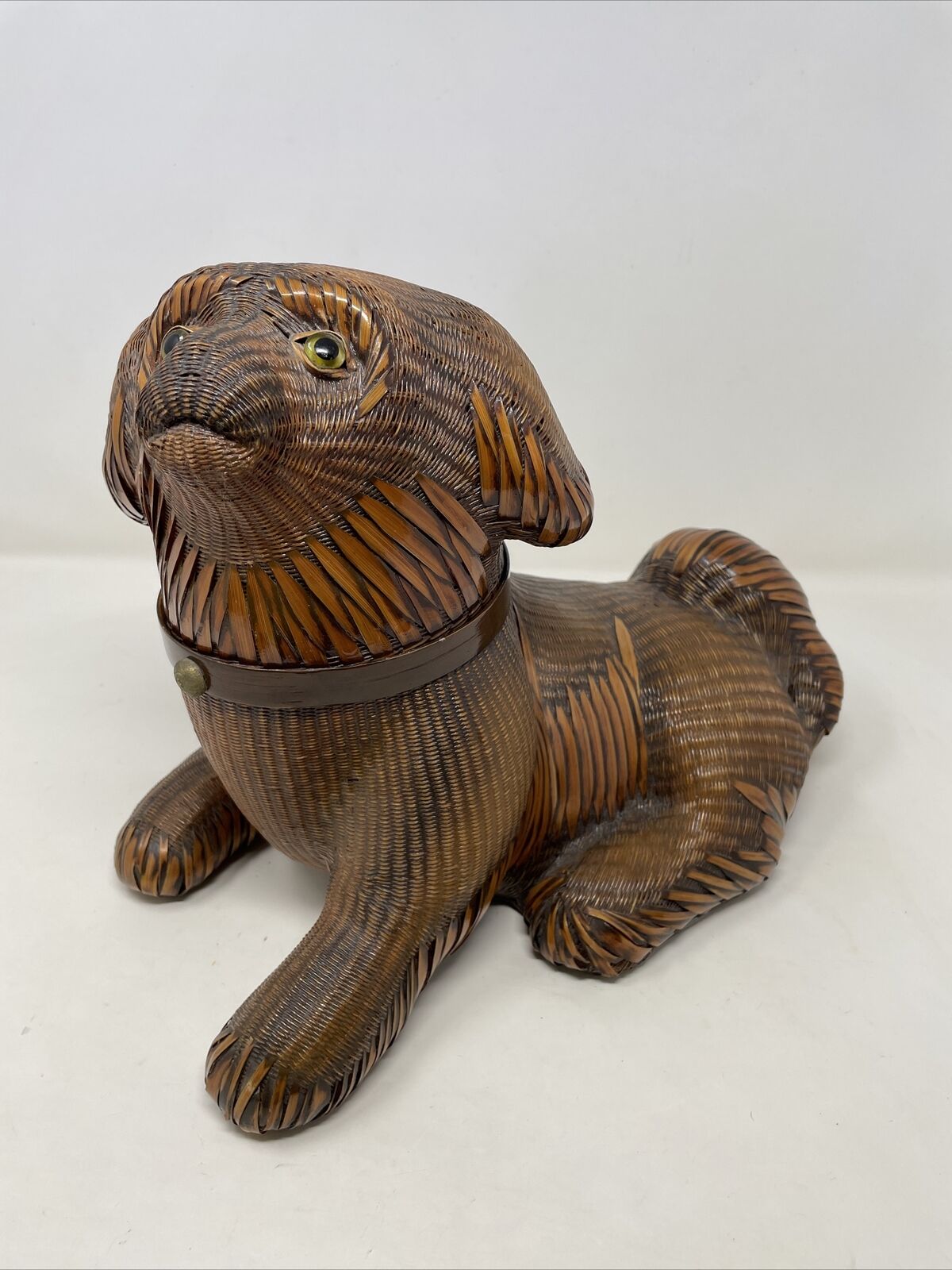 RARE Vintage Mid Century Shanghai Handicrafts lacquer Wicker Shih Tzu dog