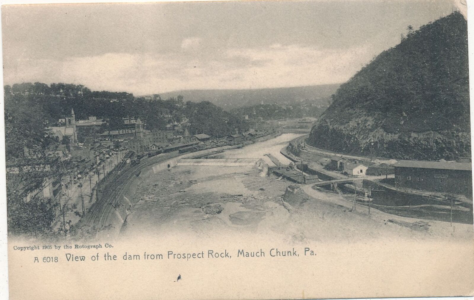 MAUCH CHUNK PA - The Dam From Prospect Rock Rotograph Postcard - udb - 1906