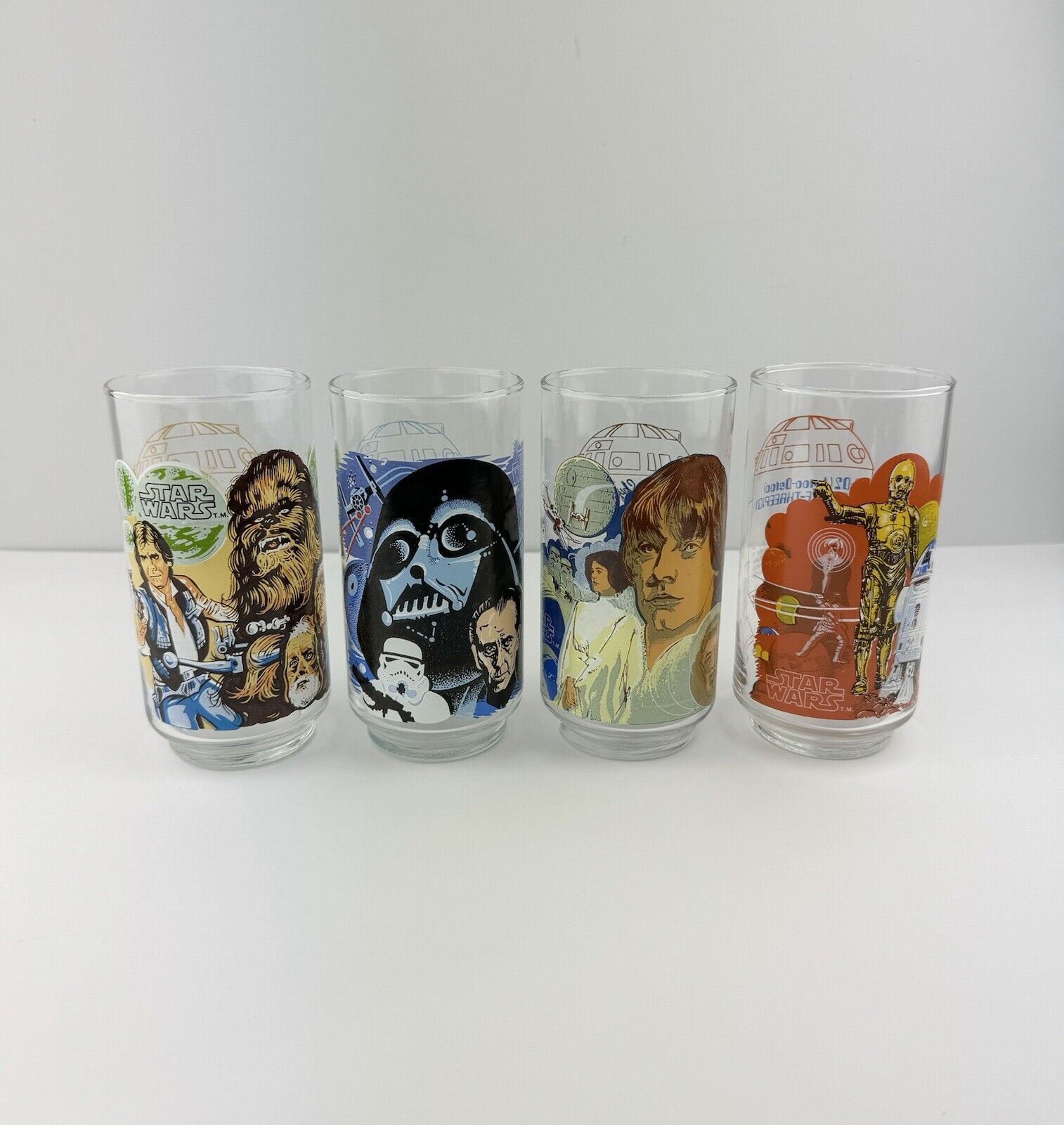 Star Wars Vintage Glasses Complete Set Of 4 SW Burger King 1977 Nice Paint Gloss