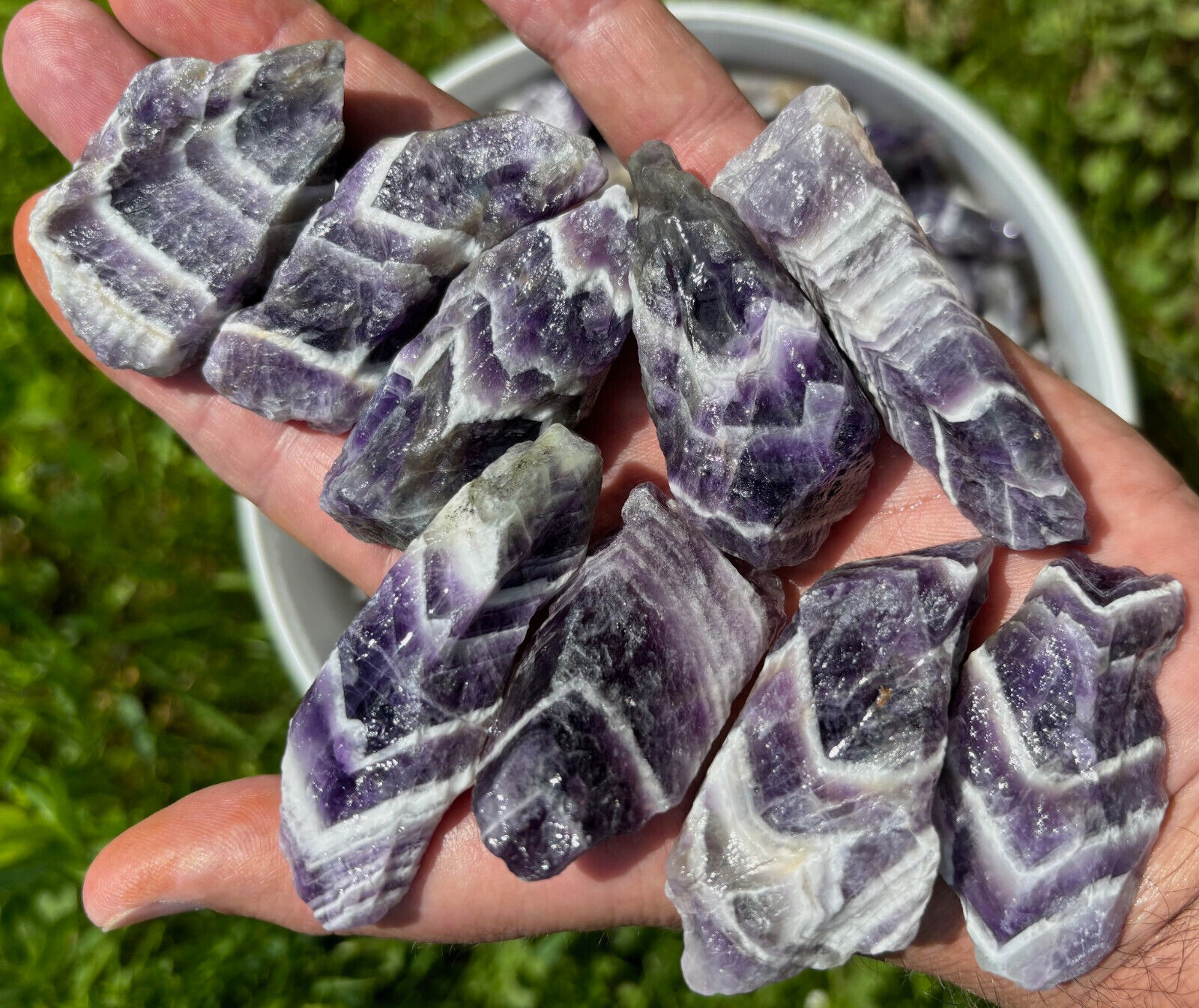 Crystals Chevron Amethyst Rough 1lb Lapidary Tumble Wire Wrapping Dragon Tooth