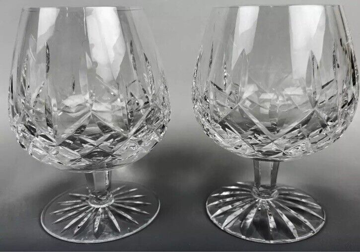 Lismore by Waterford Pair Of Clear Crystal Brandy Glasses