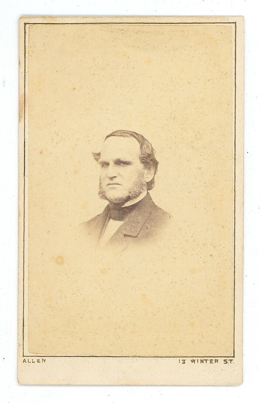 Antique CDV Circa 1860s Allen Stern Looking Man With Large Sideburns Boston, MA