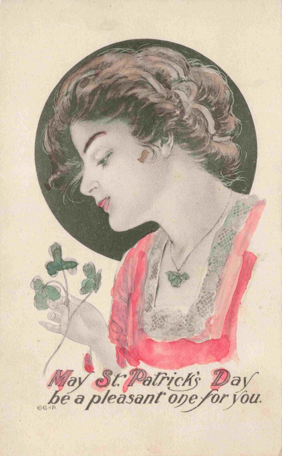 St Patrick\'s Day Pretty Lady Watercolor Illustration Gartner & Bender Postcard