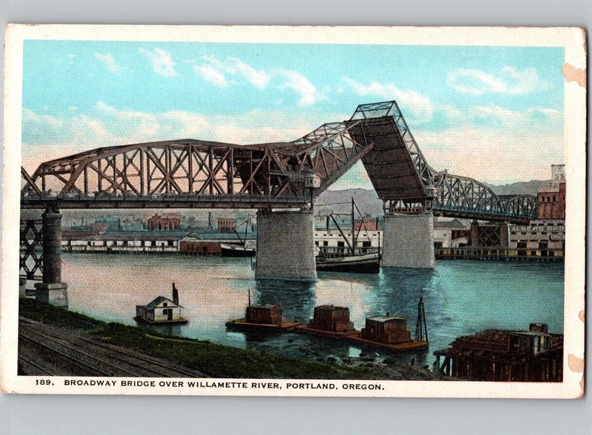 c1920 Broadway Bridge Willamette River Portland Oregon OR Postcard