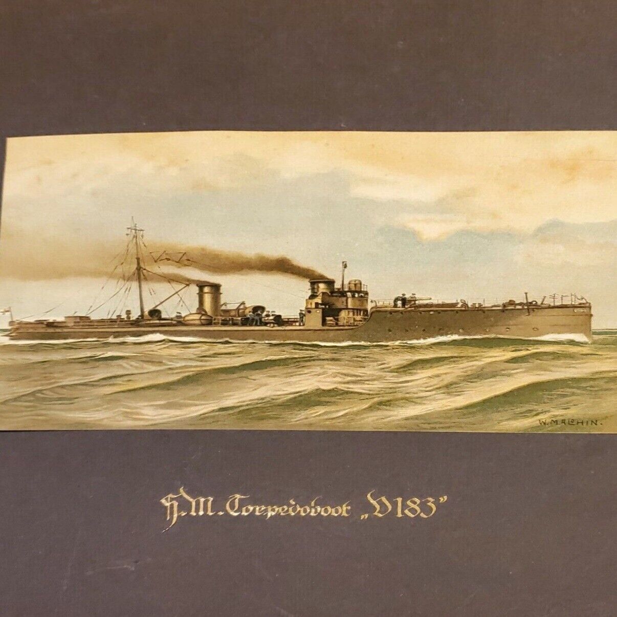 WW1  German Torpedo boat Imperial Navy V 138 ship war print original marine old