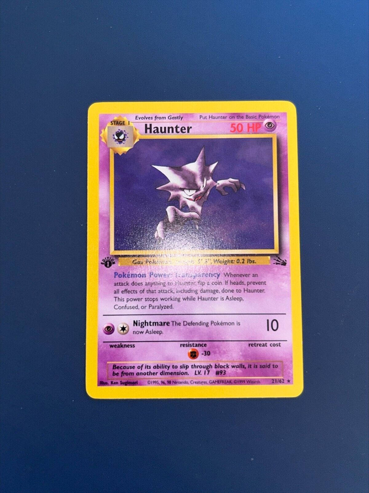 Haunter 21/62 Fossil 1st Edition Card Vintage Near Mint Eng