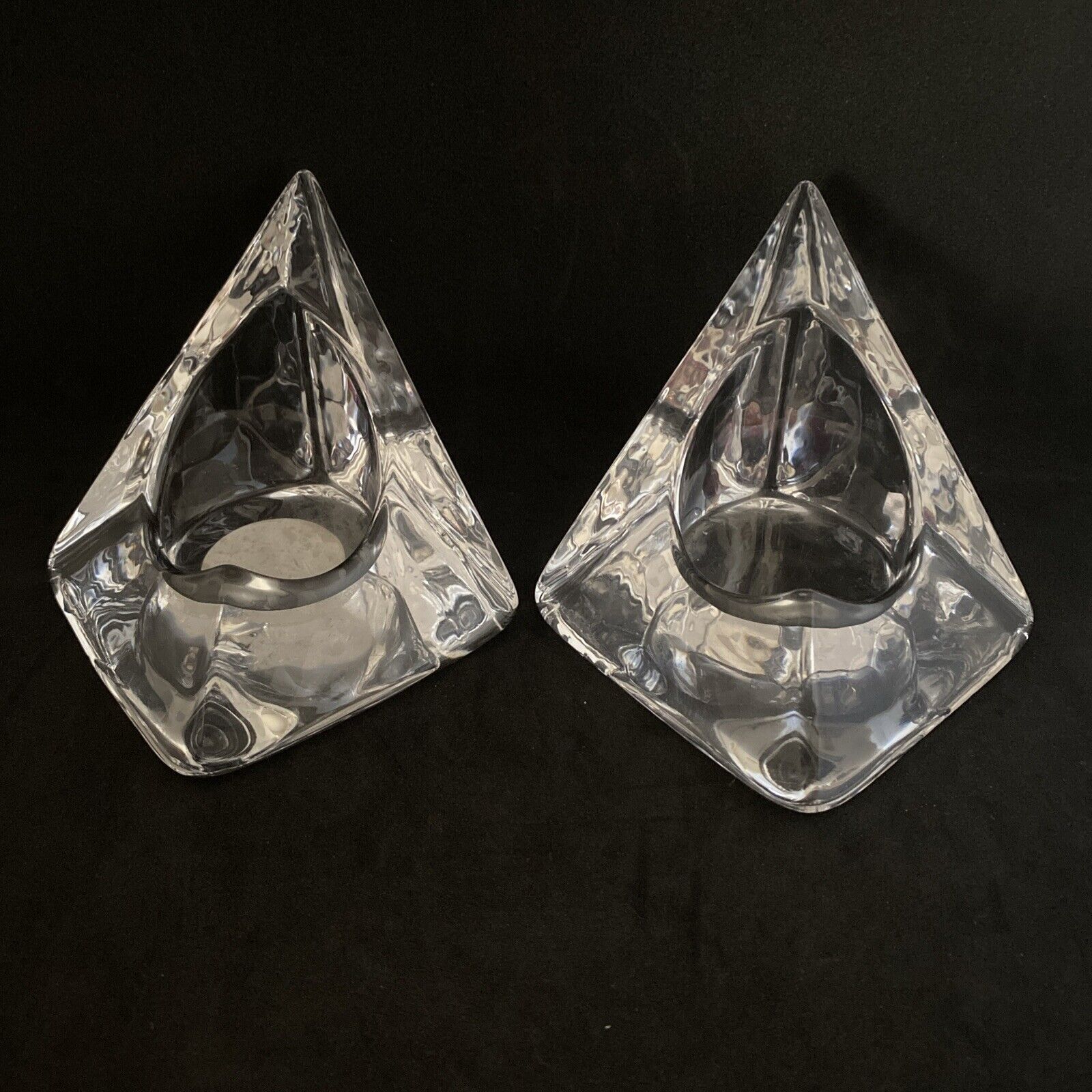Pair Of  Vintage Pier 1 Heavy Glass Pyramid Shaped Votive Candle Holders