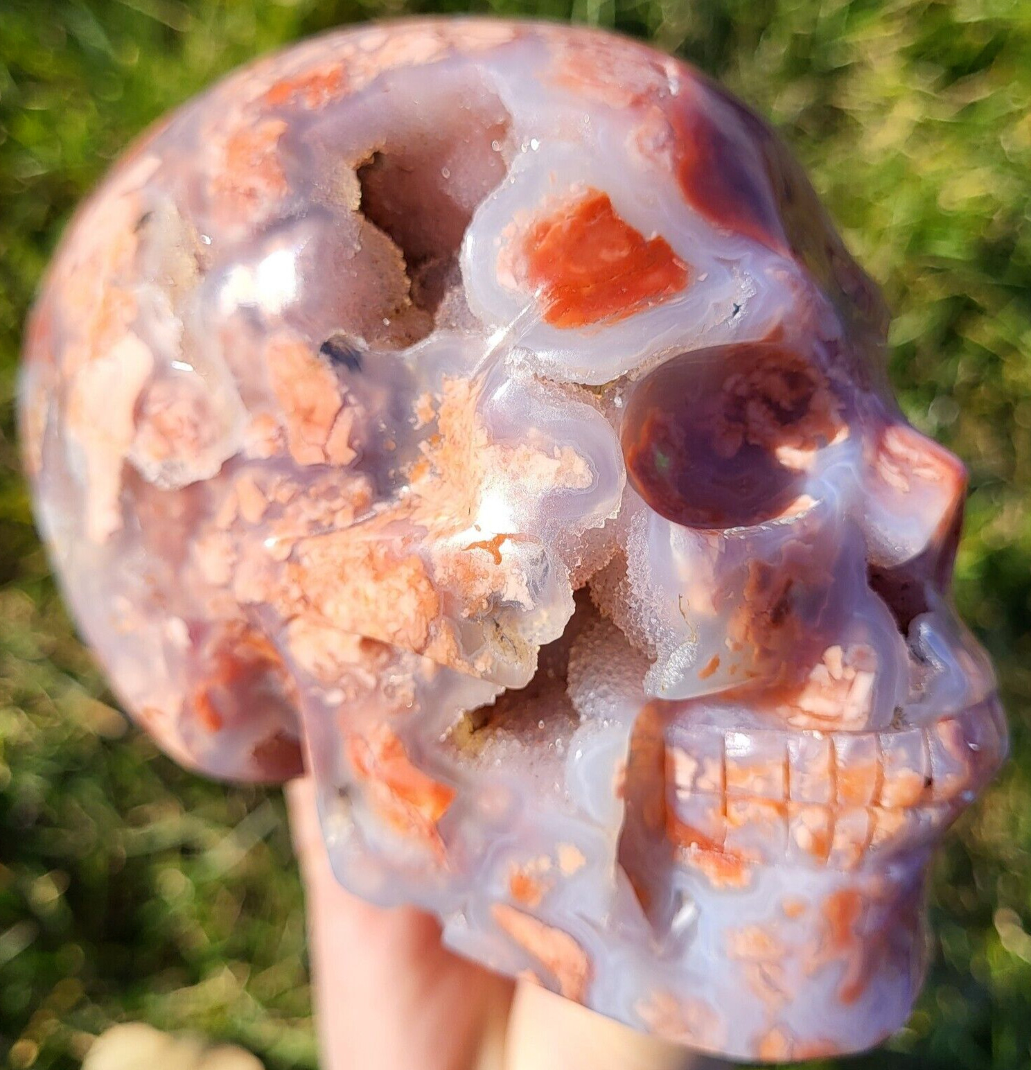 Antique Pink Agate Skull Hot Blue Lace Druzy Large Big Huge Crystal Chakra Gem