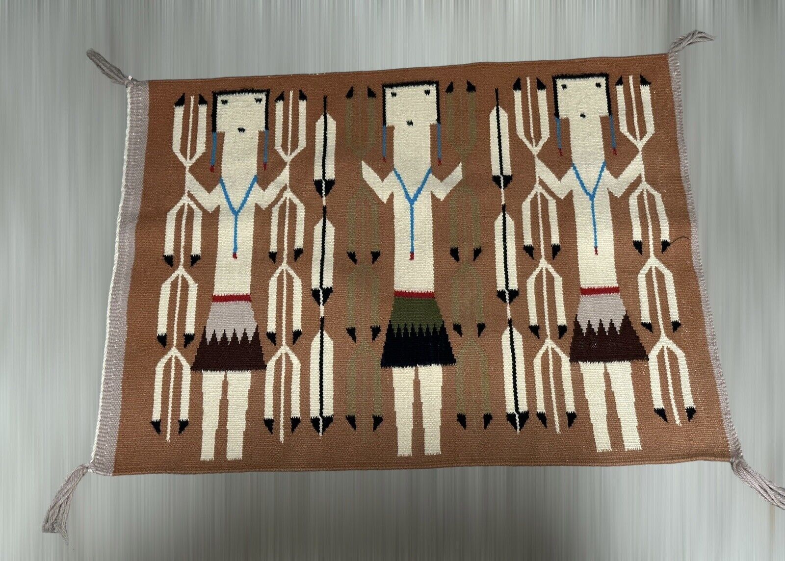 ATQ Navajo Rug Textile Native American Indian Yei Pictorial 27 X 21 Weaving VTG