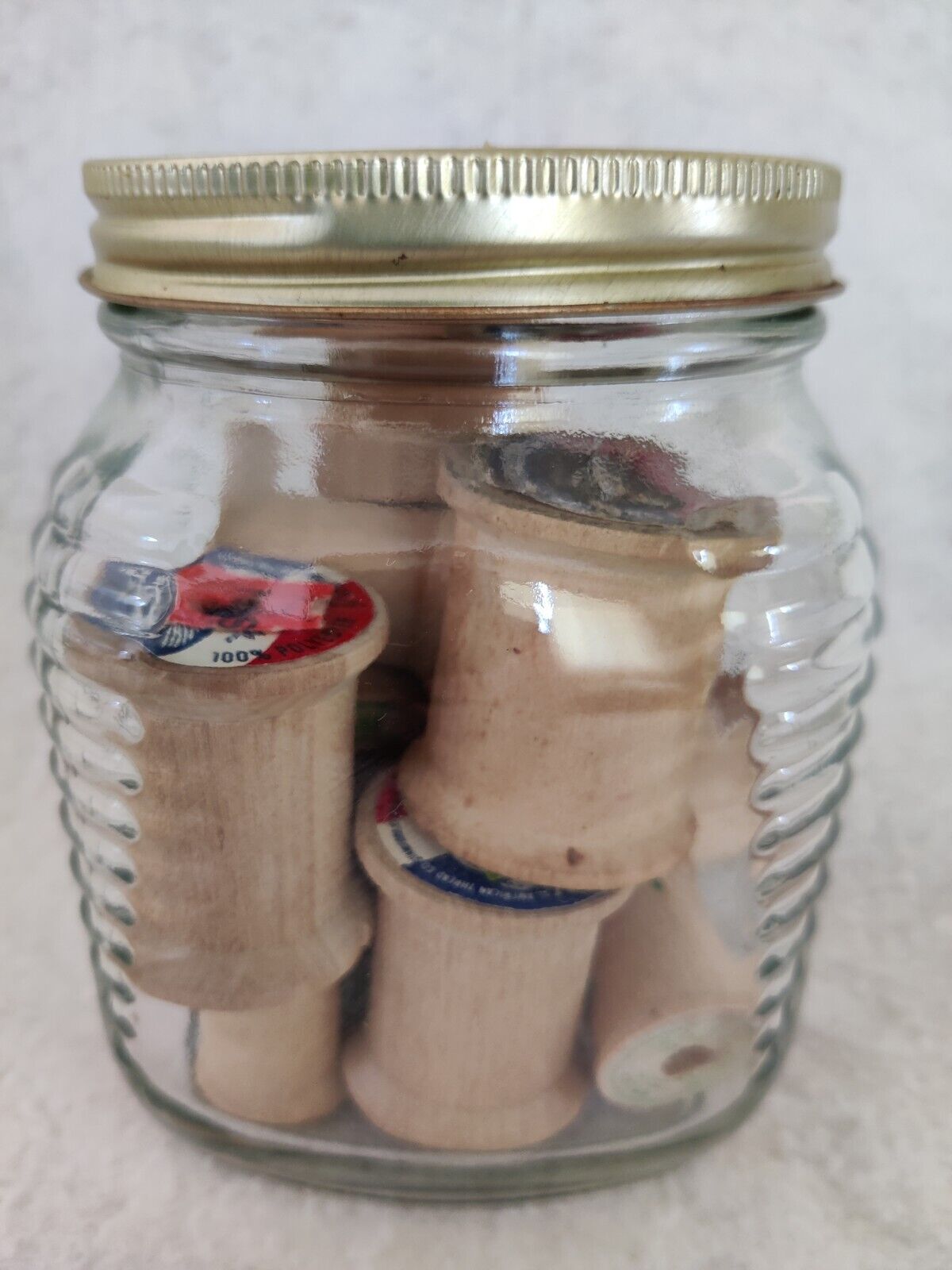 Wood Sewing Thread Spools Empty Lot Of 15 Vintage Wooden Hobby Craft Talon jar