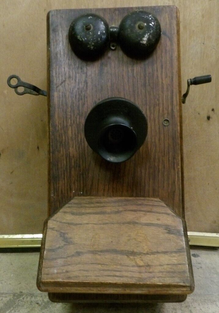 Early 1900\'S Oak Kellogg Chicago Usa Wall Phone Telephone Complete Less Batterys