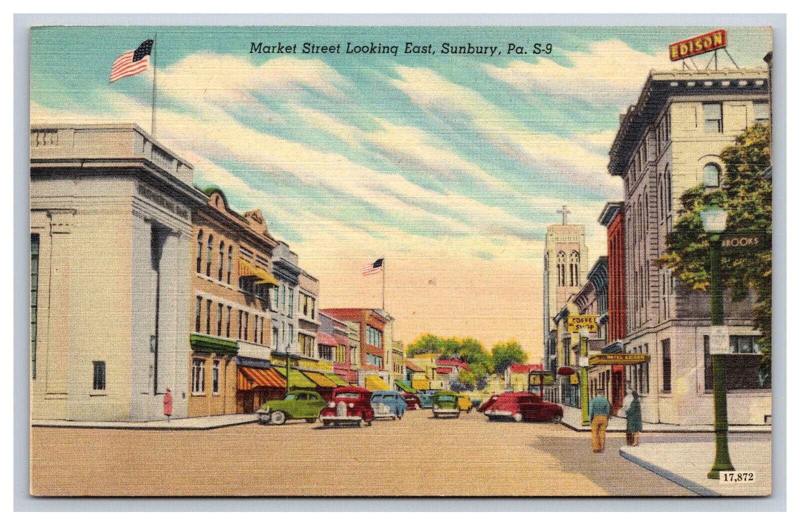 Market Street Looking East, Sunbury Pennsylvania PA Postcard