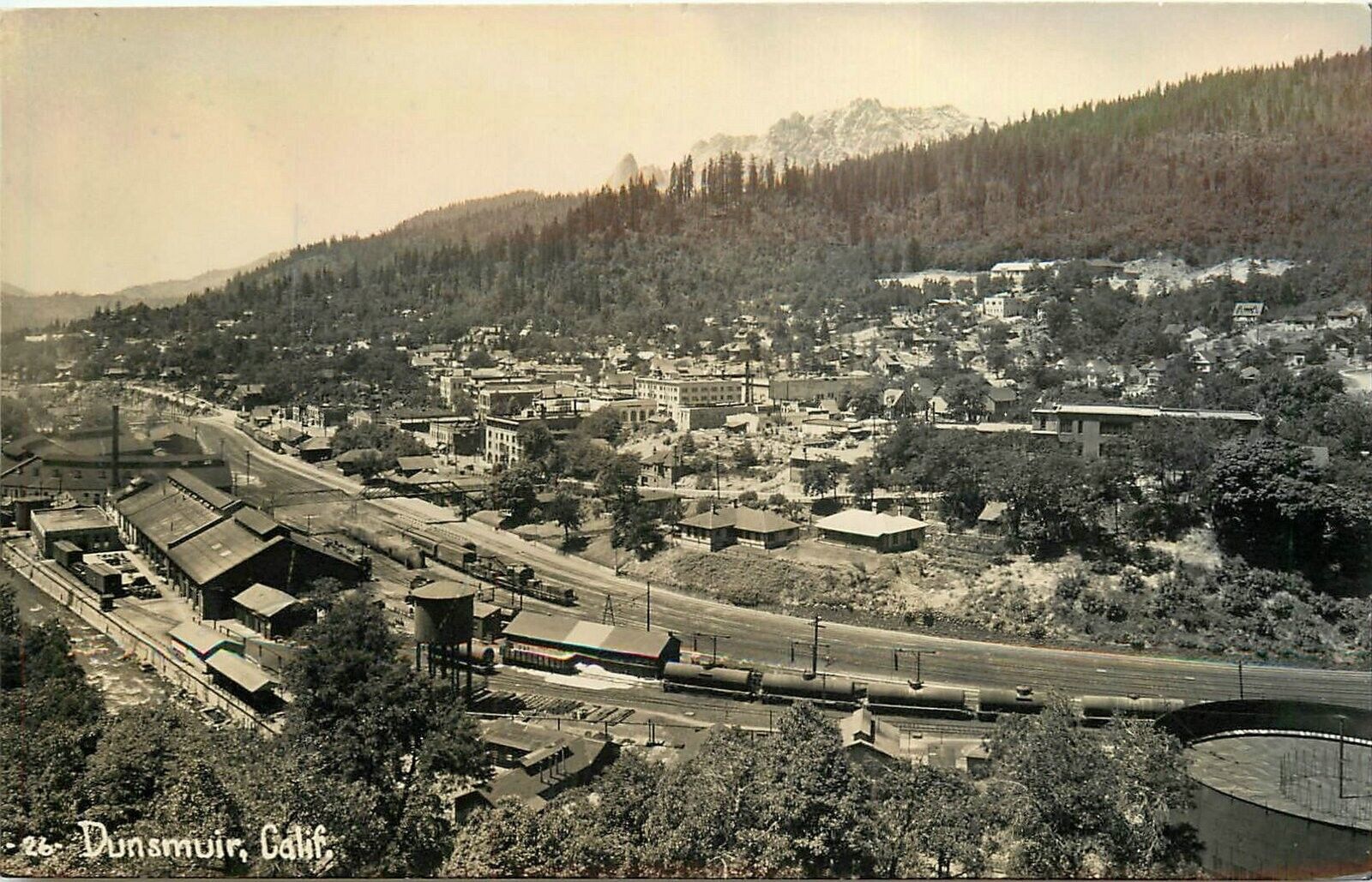 Postcard RPPC 1920s California Dunsmuir aerial View Railroad CA24-643