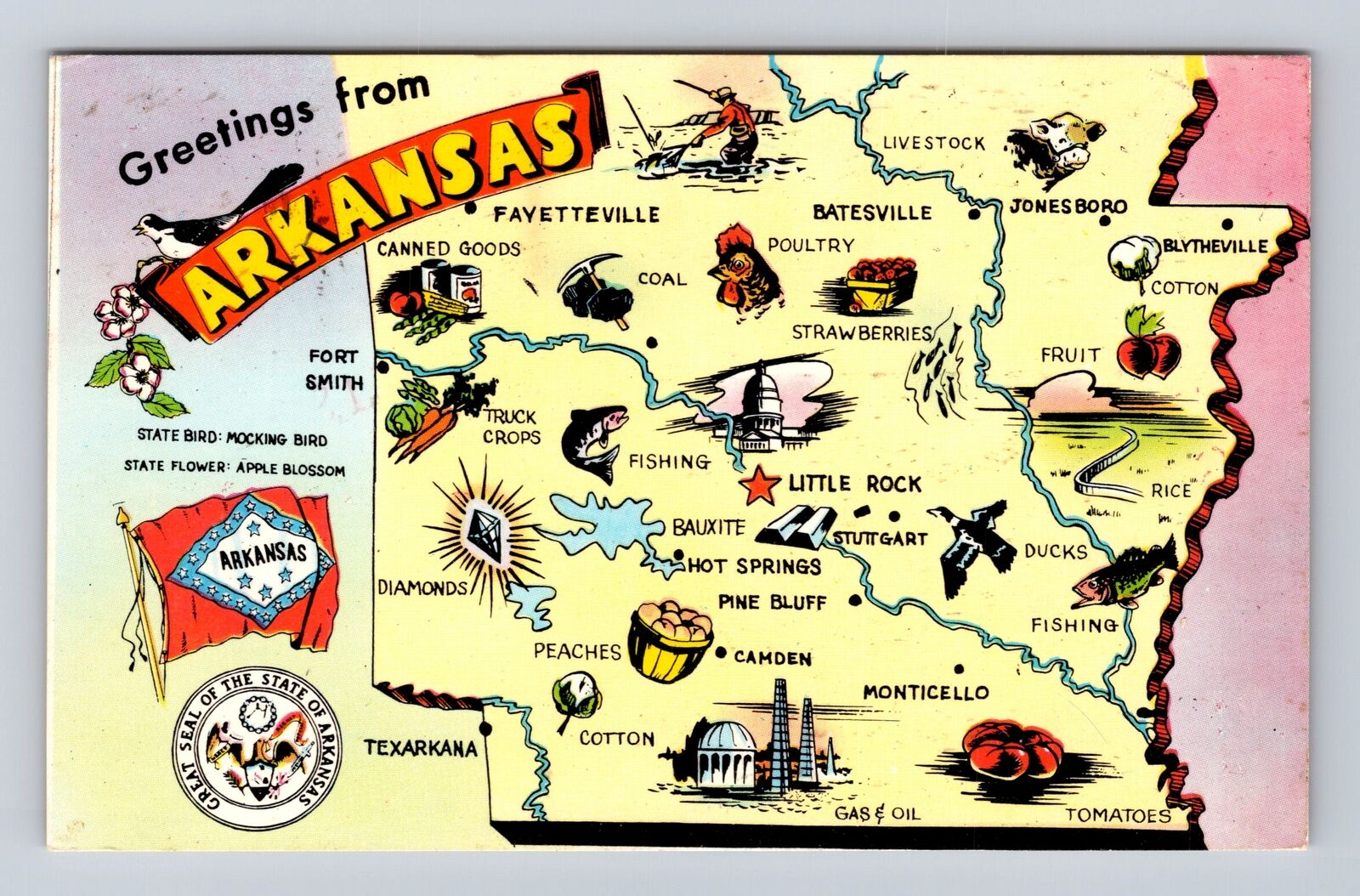 AR-Arkansas, Scenic Landmark General Map Greetings, Vintage c1975 Postcard