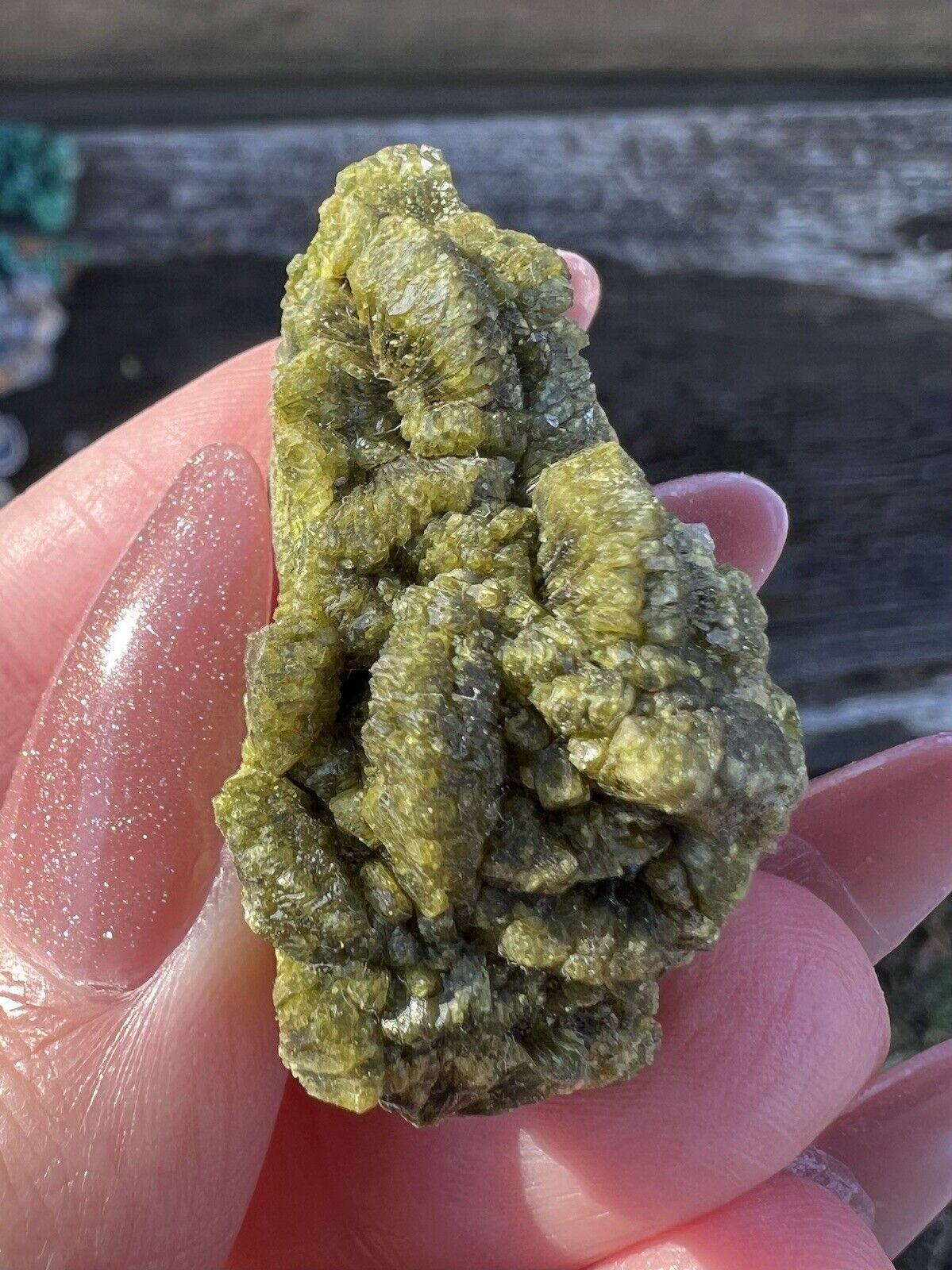 Green Epidote Cluster- Natural 1.3” 19.22g Reiki Morocco Epidote Mineral Cluster