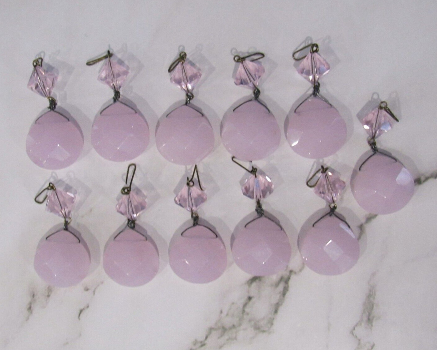 11 Vintage Pink Glass Crystal Prisms for Chandelier 1\