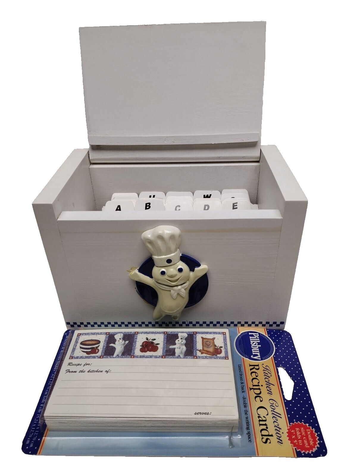 Pillsbury Doughboy RECIPE CARD BOX POPPIN\' FRESH WOODEN/CERAMIC HOLDER 2004