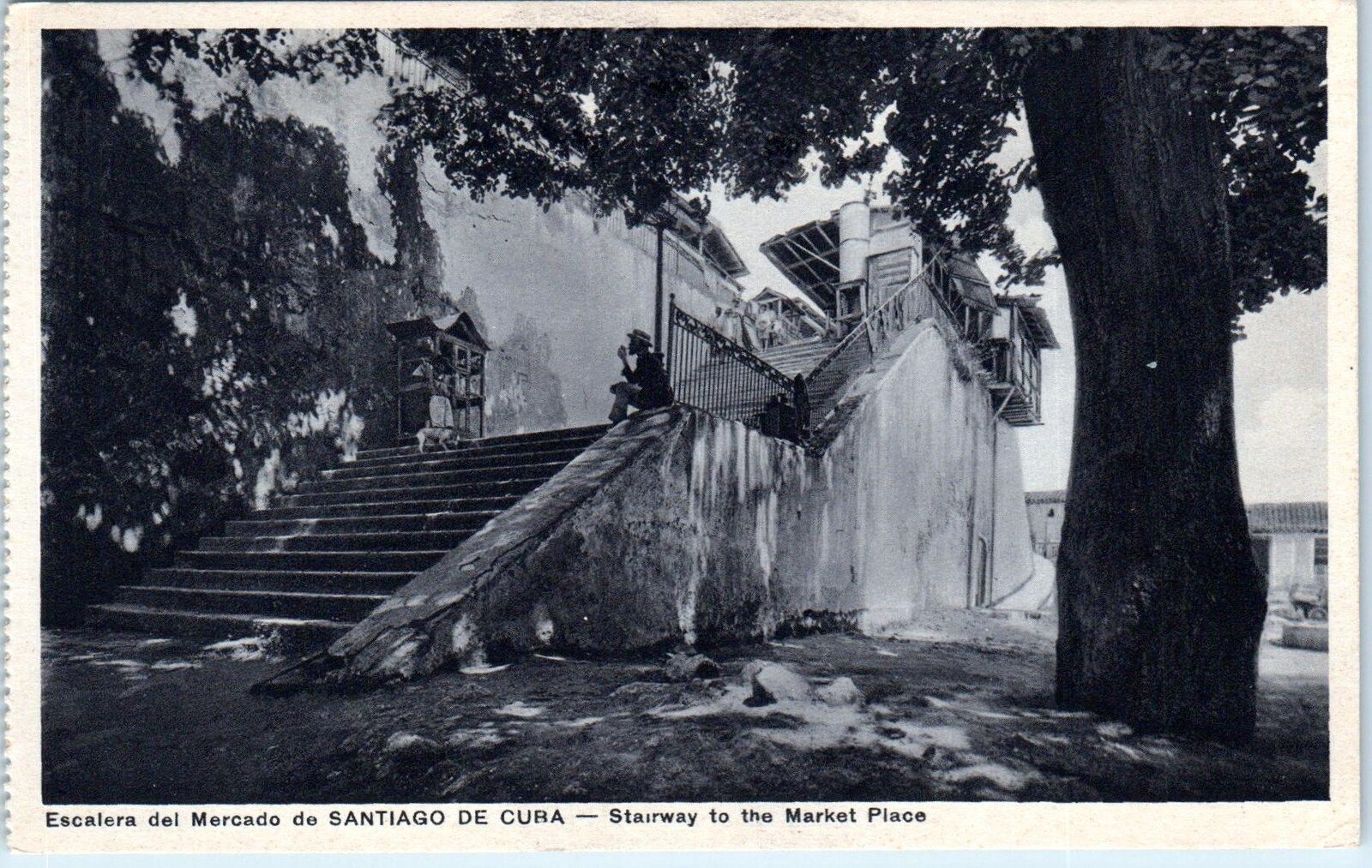 SANTIAGO, CUBA    STAIRWAY to  the  MARKET   PLACE   c1930s      Postcard