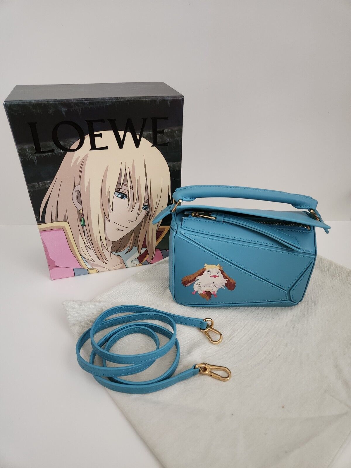 Loewe Studio Ghibli Howl\'s Moving Castle Heen Blue Mini Puzzle Bag