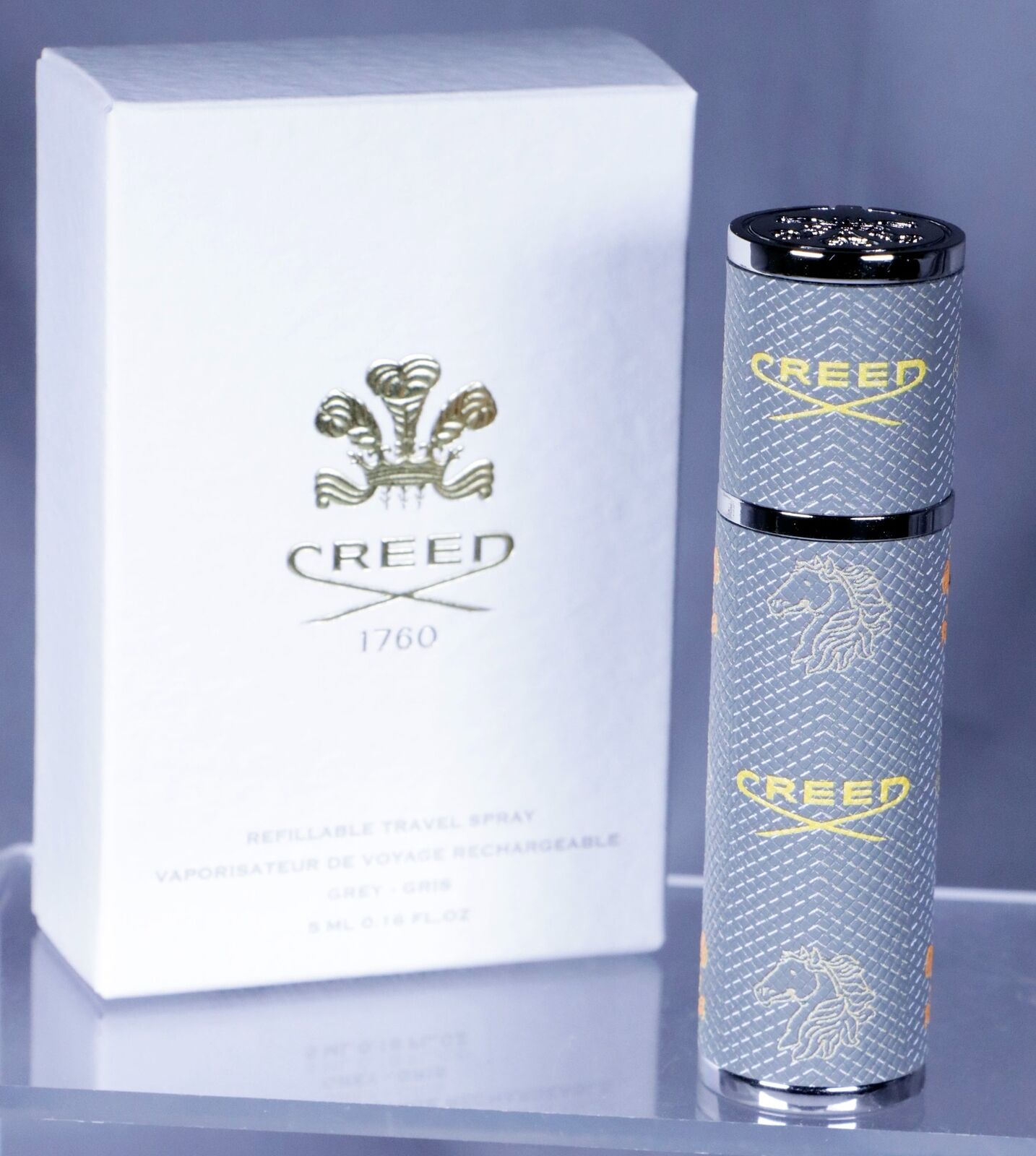 Creed 5mL Refillable Travel Atomizer - Grey Leather Wrapped - UNRELEASED COLOR