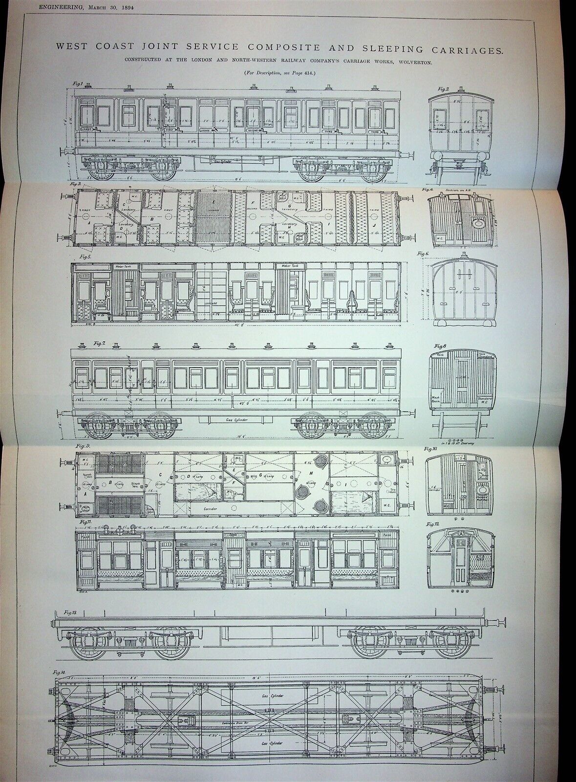 1894 West Coast Joint Service Composite Carriages Foldout Schematic Wolverton 