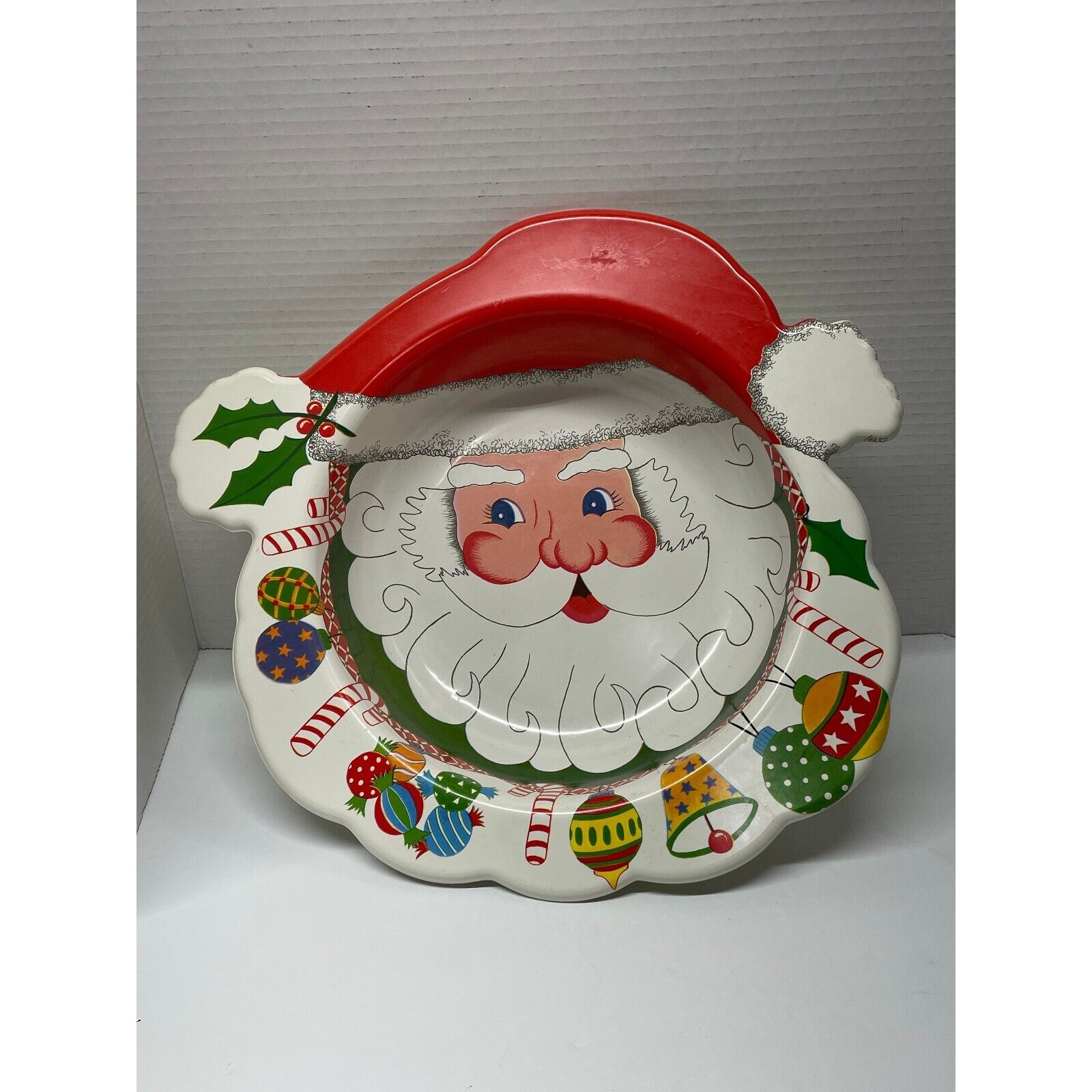 Vintage Ullman Plastic Santa Clause Face Serving Bowl 14” Chip Dip Candy Dish