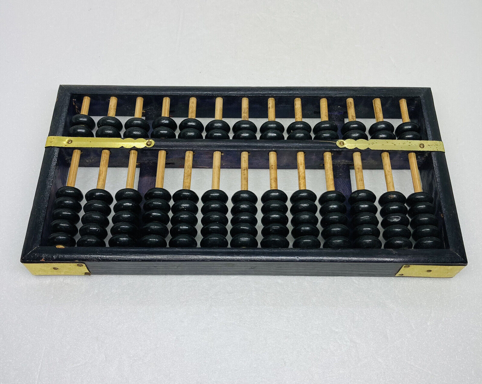 Vintage Chinese Abacus Wood Beads & Frame 91 Black Beads Calculator Art Decor 33