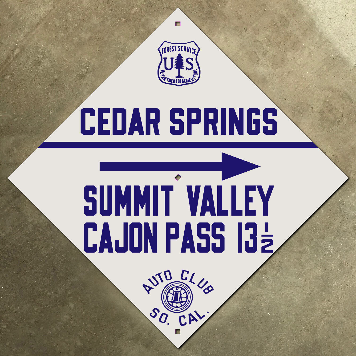 Cedar Springs California ACSC highway road sign auto club diamond USFS Cajon 138