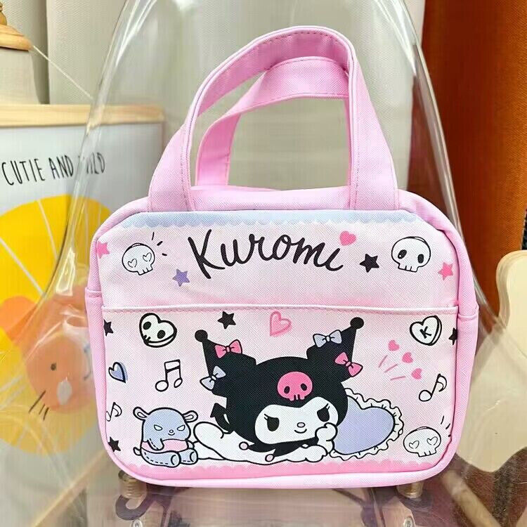 Cute Sleep Pink Kuromi Lunch Box Bag Storage Insulated Handbag Tote Picnic Case