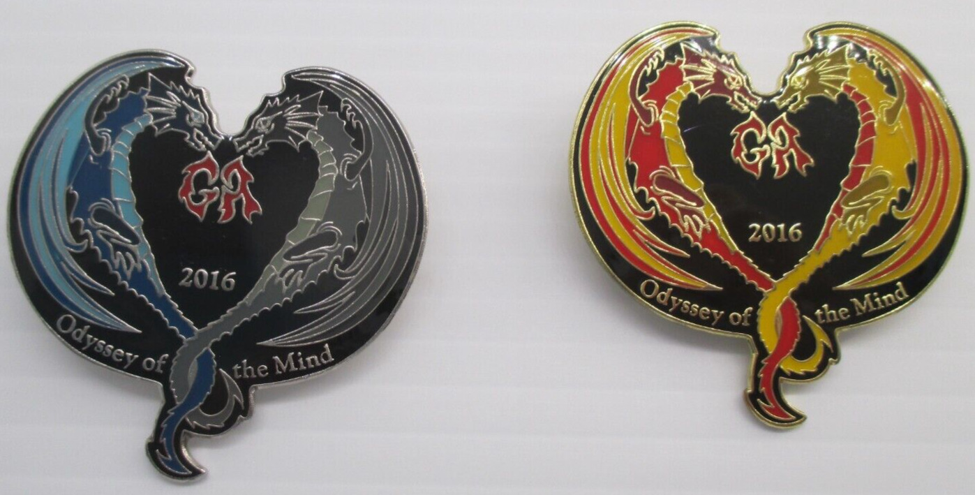 ODYSSEY OF THE MINDS COLLECTOR PIN 2016 GA SET OF 2 DRAGONS