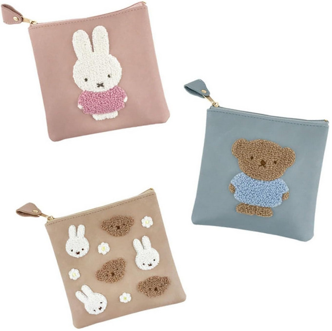 (Set of 3) JAPAN Miffy Rabbit Pink Blue Embroidery Pouch Money Storage Bag Purse