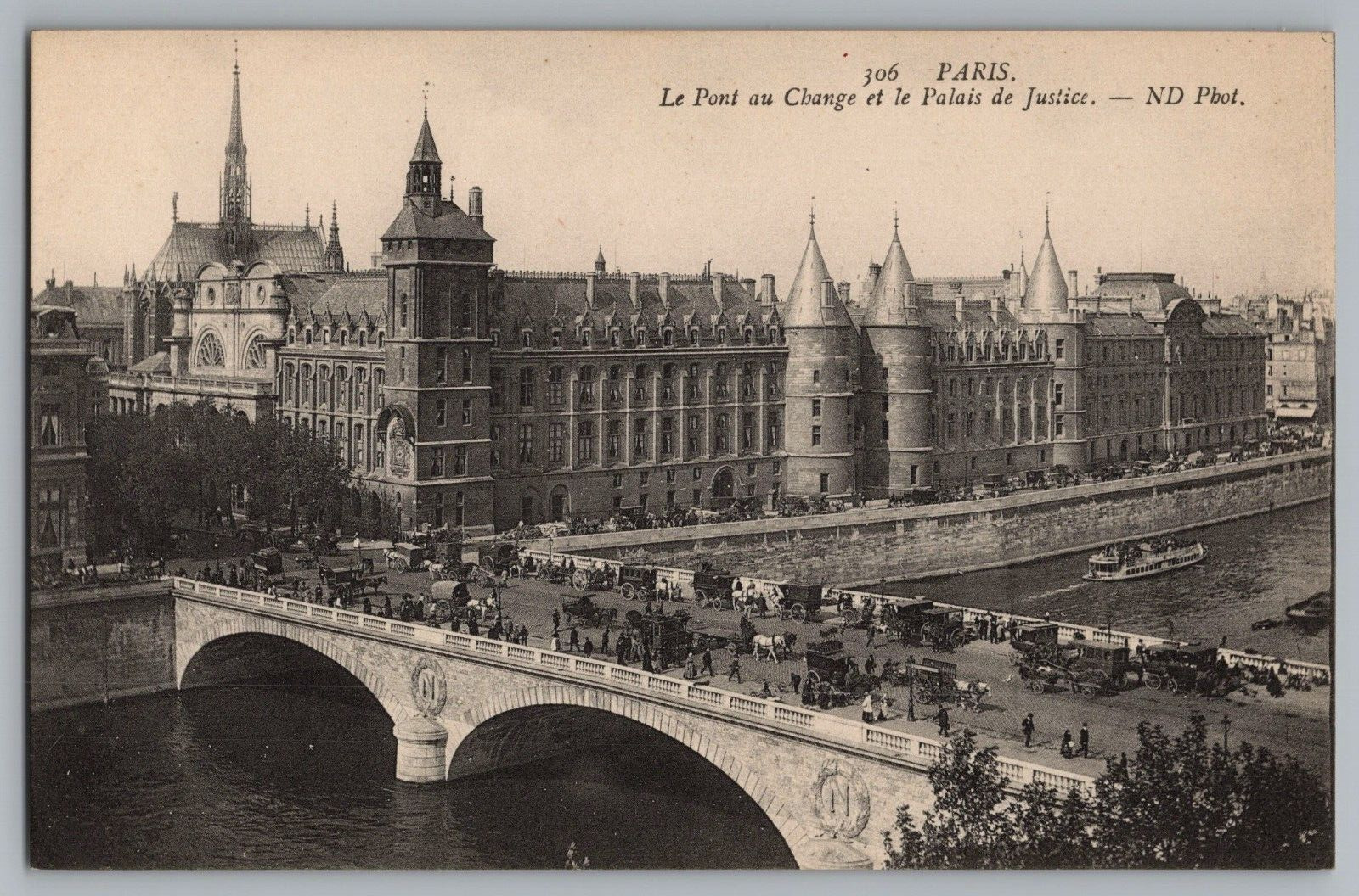 Postcard The Pont Au Change and the Palais de Justice, Paris