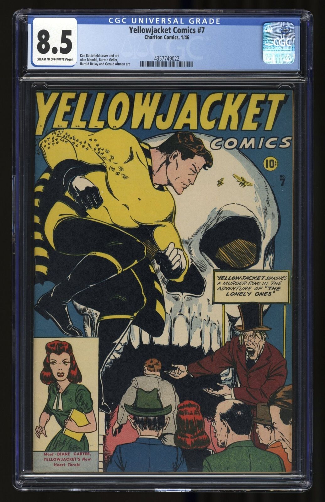 Yellowjacket Comics #7 CGC VF+ 8.5 Skull Cover Pre-Code Horror Charlton 1946