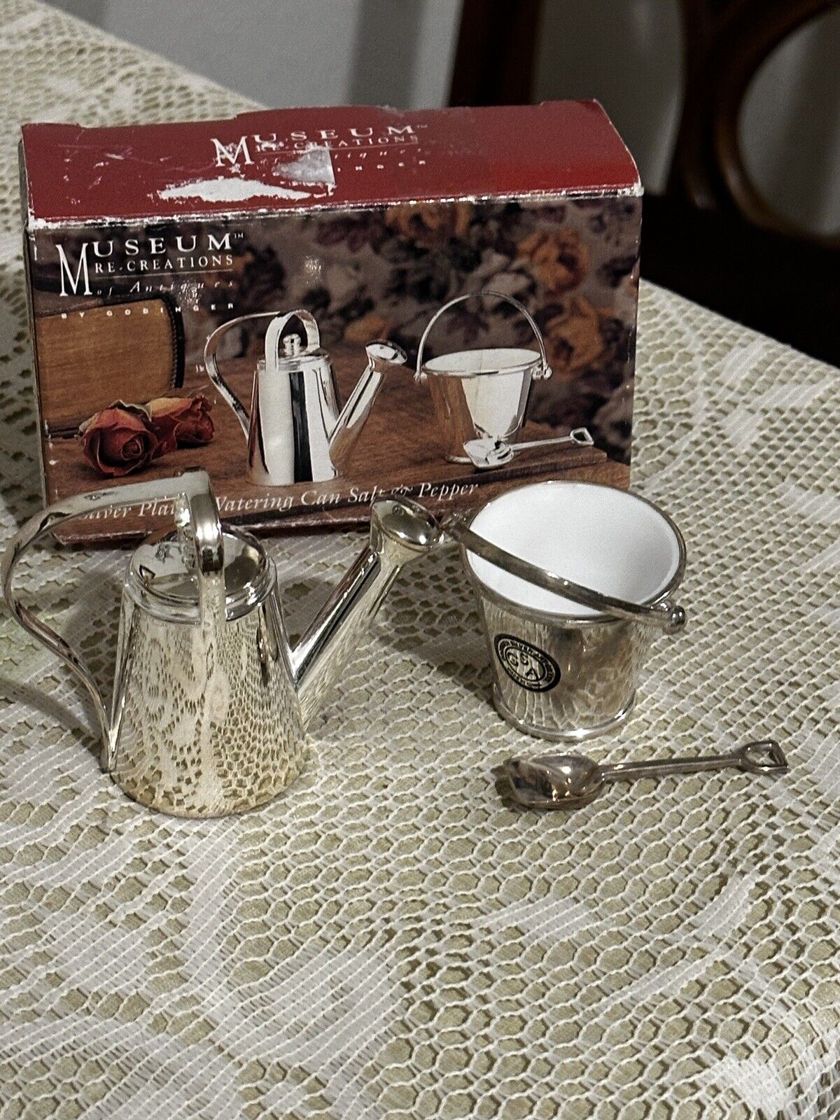 Godinger Silver Plated Watering Can Salt and Pepper Pail Shovel 2” set New