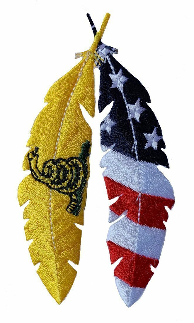 Feather Dont Tread On Me Gadsden USA Flag Patch (4.0 X 2.0 - IRON ON- MF11)