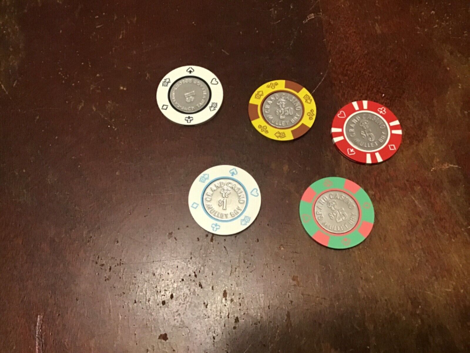 Lot of 5 Grand Casino Mullet Bay Casino Chips