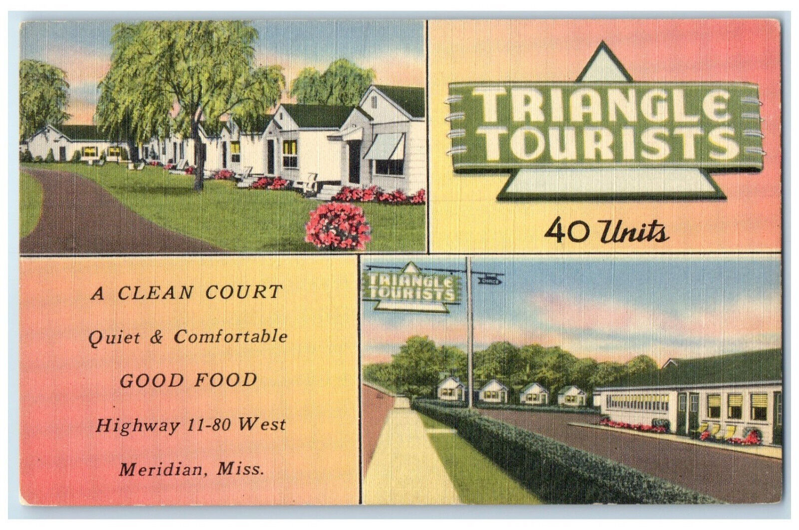c1930's Triangle Tourists Clean Court Meridian Mississippi MS Postcard