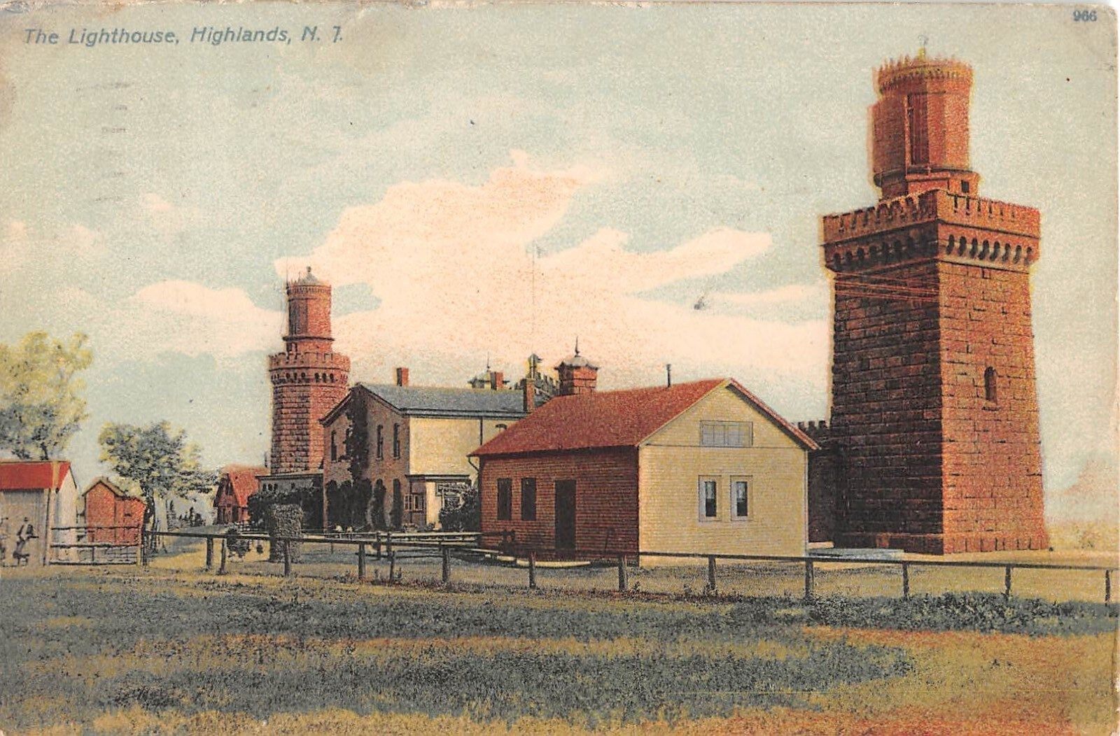 1907 Twin Lighthouses Highlands NJ post card