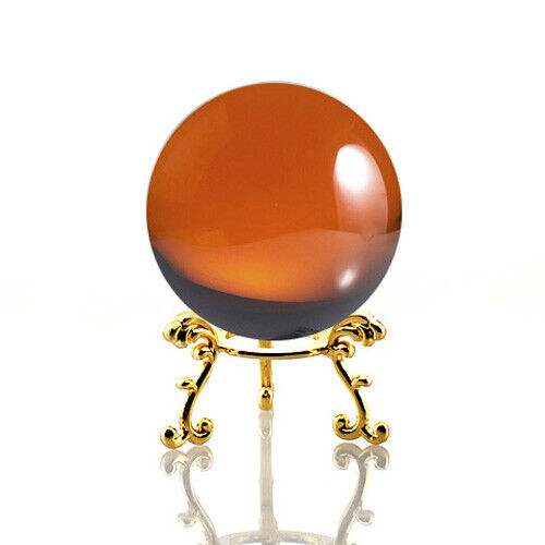 Crystal Ball Sphere for Feng Shui, Meditation, Decor, with Golden Flower Stand