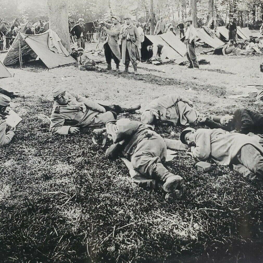 Camp French Artillerymen WWI Mitrailleurs Trench Warfare War Men Stereoview H350