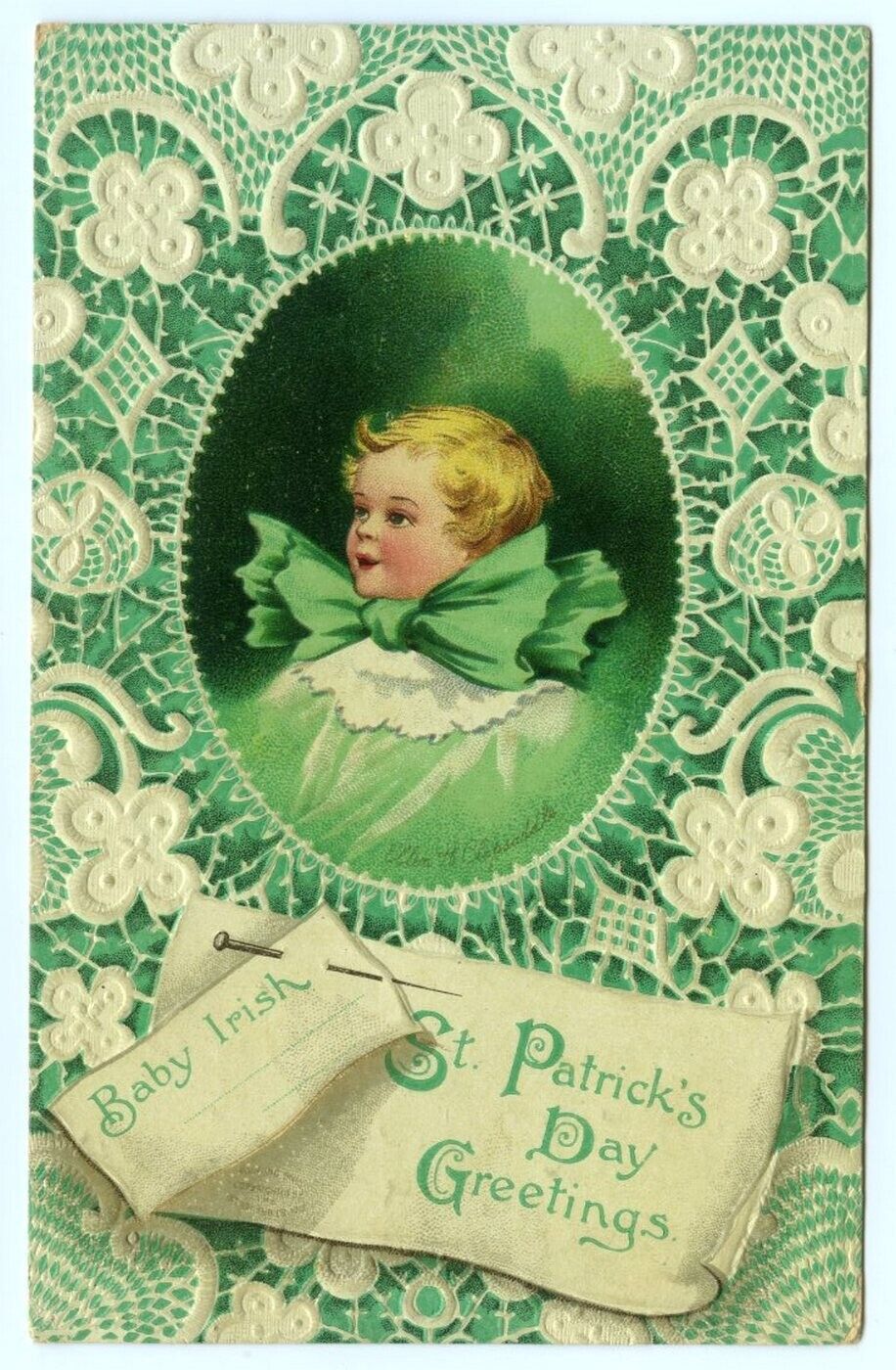 Clapsaddle St. Patrick\'s Day Postcard Baby Irish Signed c1908 Embossed Postcard