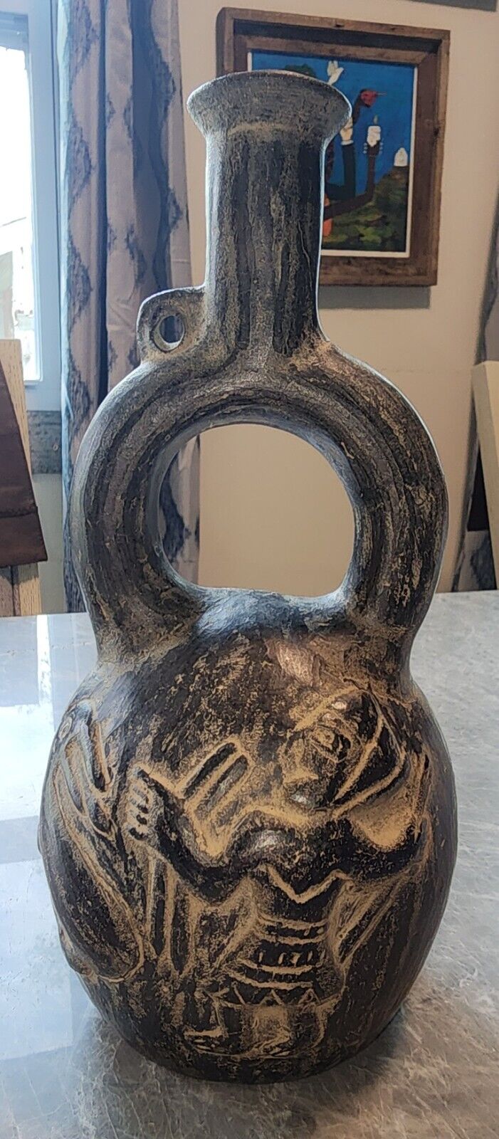 Antique Pre Columbian Vase Bottle Peru Rare Larson Estate