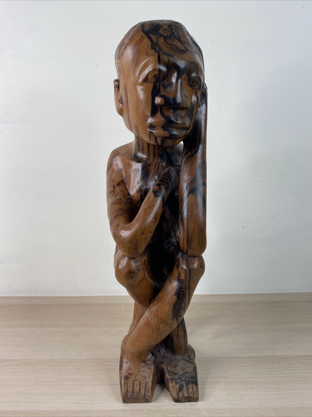 Antique Hand Carved Tribal Man Rosewood Hardwood 22”