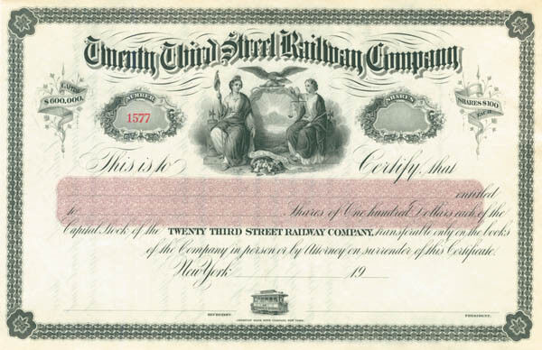 Twenty Third Street Railway Co. - Railroad Stocks