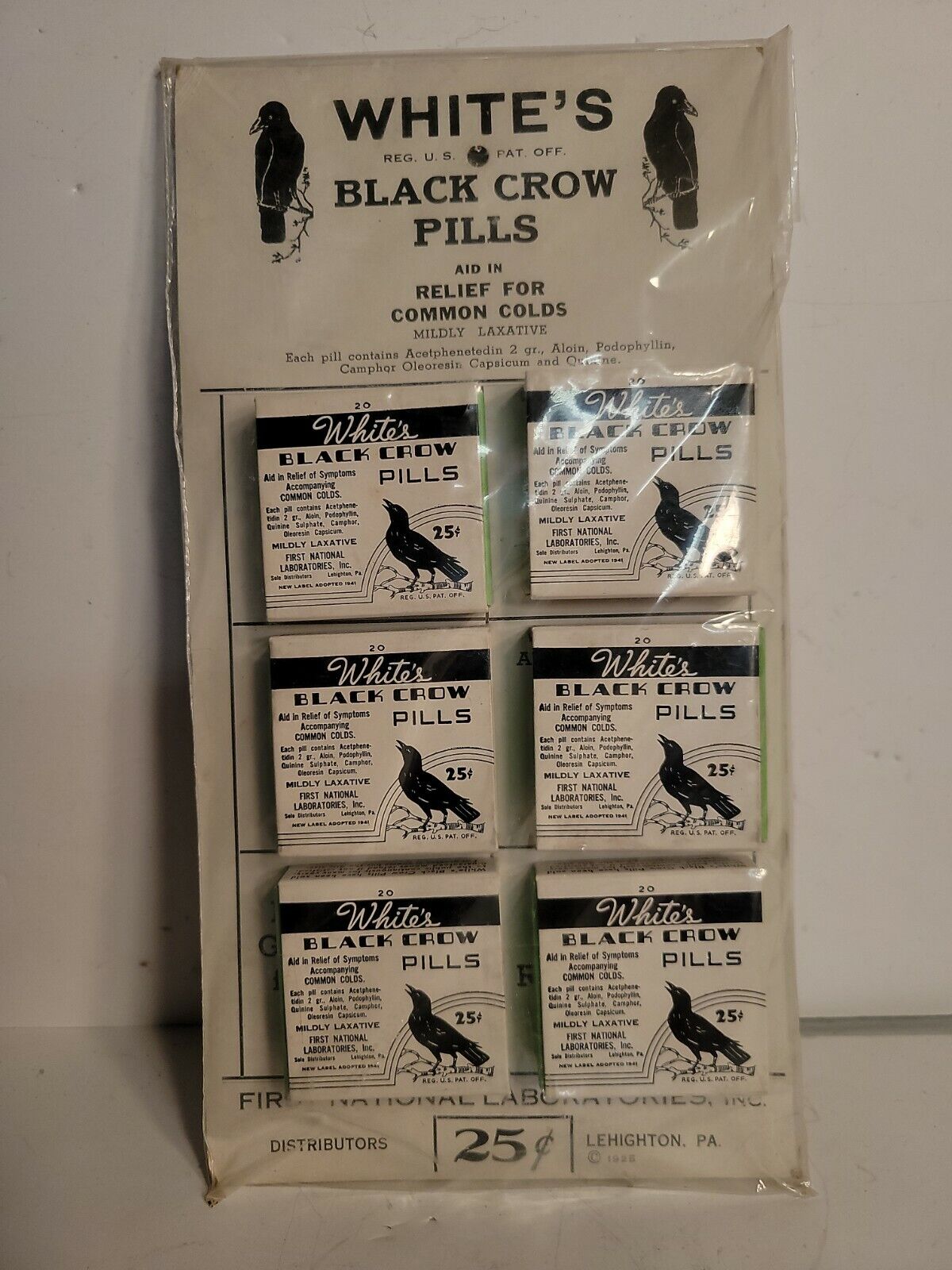 Antique White\'s Black Crow Pills Sealed Display Advertisement Pharmacy 